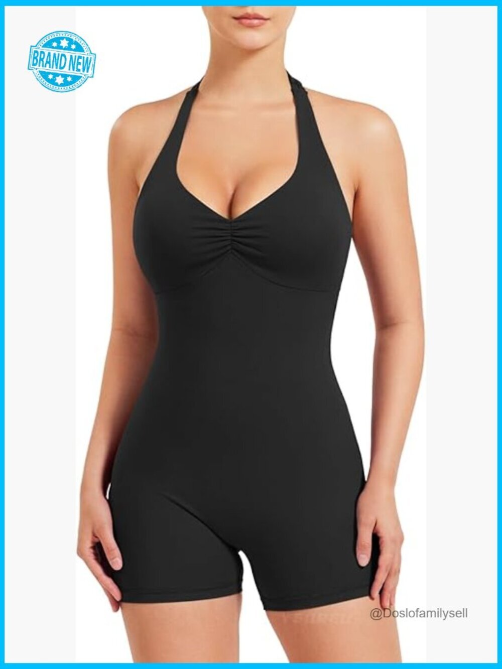 Halter Jumpsuit Workout One Piece Backless Bodycon Scrunch V Back Yoga Romper